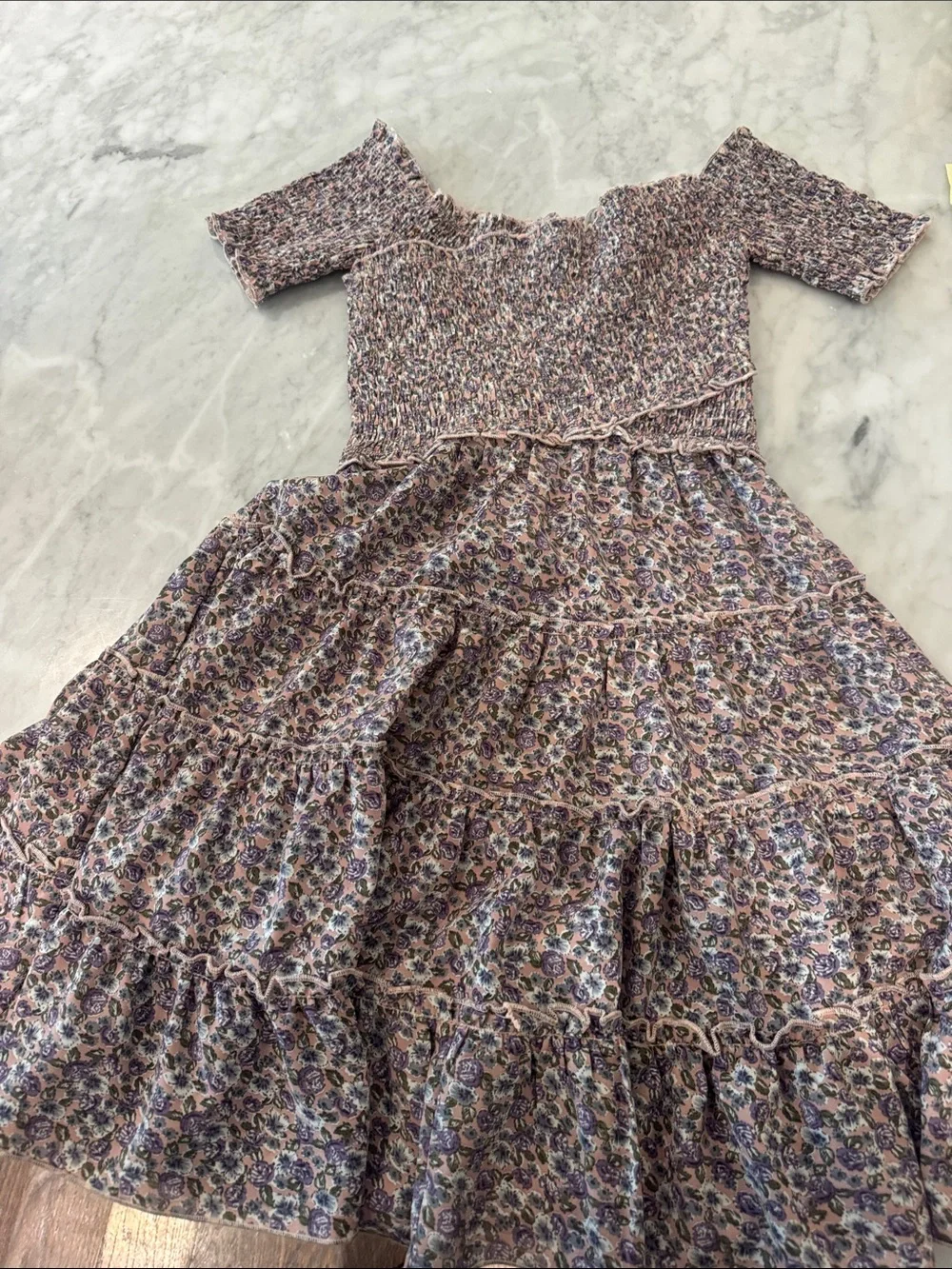 The Impeccable Pig Pink & Purple Floral Smocked Tiered Dress